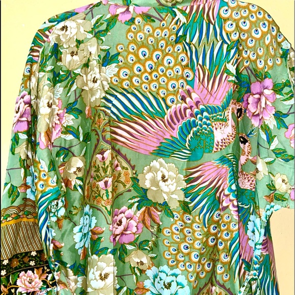 Sage and pink Floral Peacock Belted Kimono Cardi - Picture 3 of 10